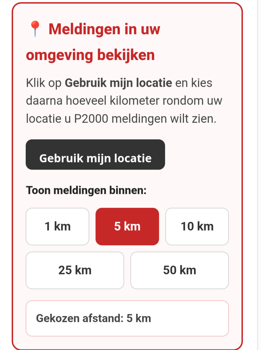 P2000-meldingen zoeken op basis van de huidige locatie en afstand