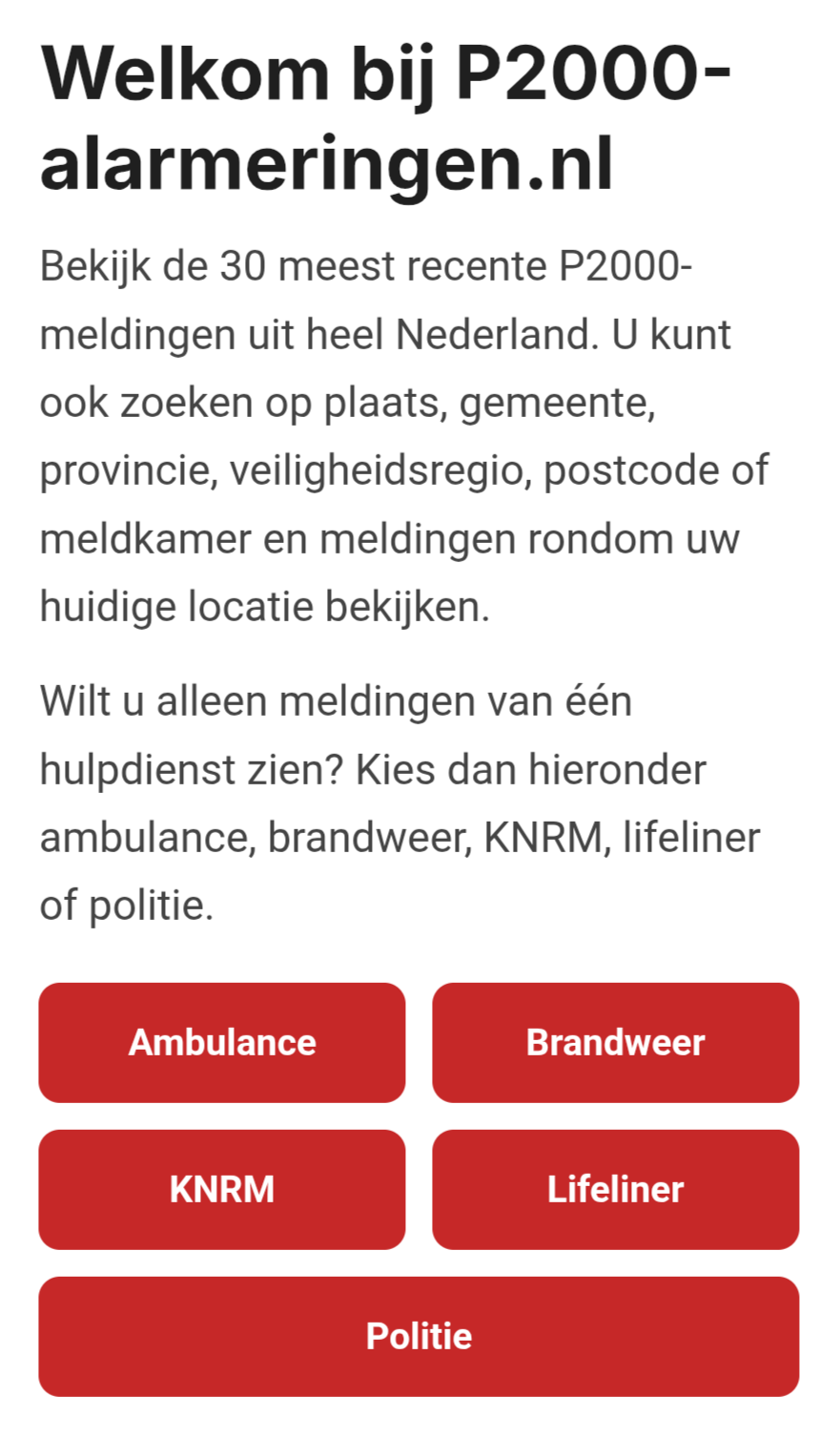 Overzicht van de laatste 30 landelijke P2000-meldingen